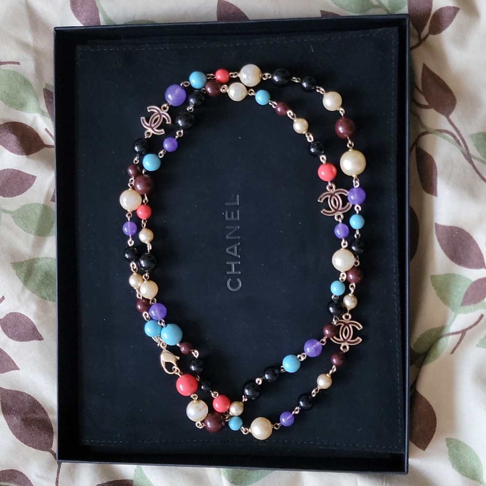 Chanel Rare Multicolored Glass Bead and Pearl Long Double Strand Necklace